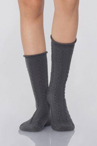 Grey Thick Cable Knit Socks, 5701_295Y, large image number 0