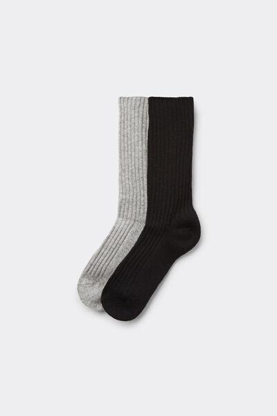 Black / Grey 3/4 Length Thick Ribbed Socks, Set Of 2, 5701_090Z, medium