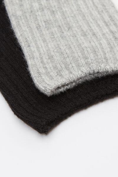 Black / Grey 3/4 Length Thick Ribbed Socks, Set Of 2, 5701_090Z, large image number 1