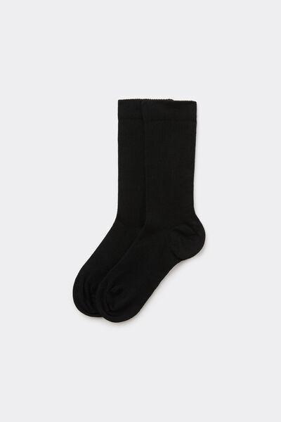 Black 3/4 Ribbed Cotton Socks, Black, medium