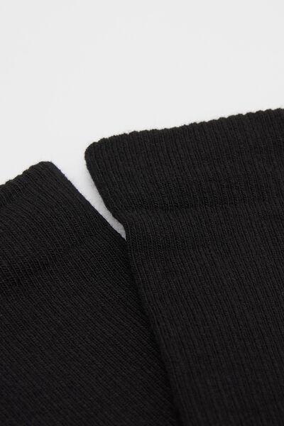 Black 3/4 Ribbed Cotton Socks, Black, medium