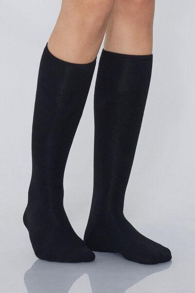 Black Long Thermal Cotton Socks, One-Size, Black, large image number 0