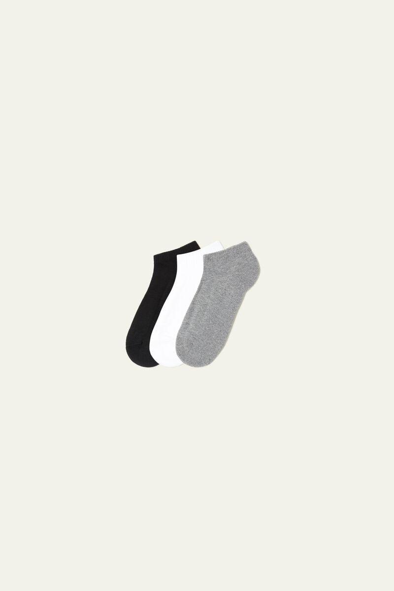 Multicolour Invisible Sport Socks In Cotton, Set Of 3, Black/white/grey Blend, large image number 0