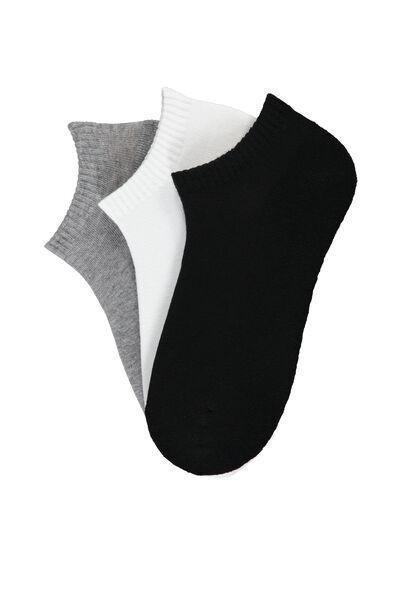 Multicolour Invisible Sport Socks In Cotton, Set Of 3, Black/white/grey Blend, large image number 2