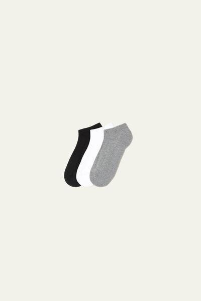 Multicolour Invisible Sport Socks In Cotton, Set Of 3, Black/white/grey Blend, large image number 3