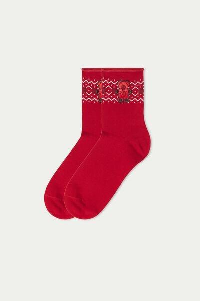 Red Short Patterned Hemless Cotton Socks, , large image number 0