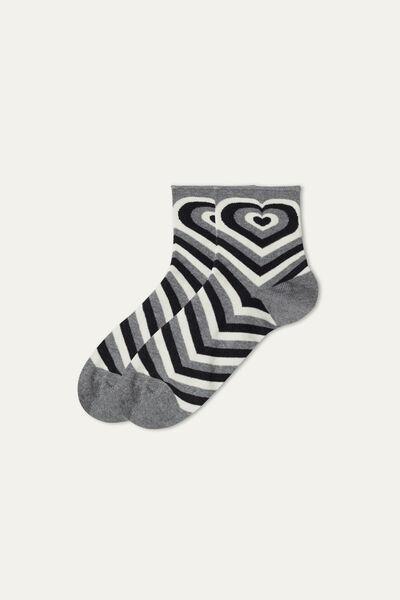 GREY BLEND HEART STRIPES Short Patterned Hemless Cotton Socks, 5701_700U, large image number 0