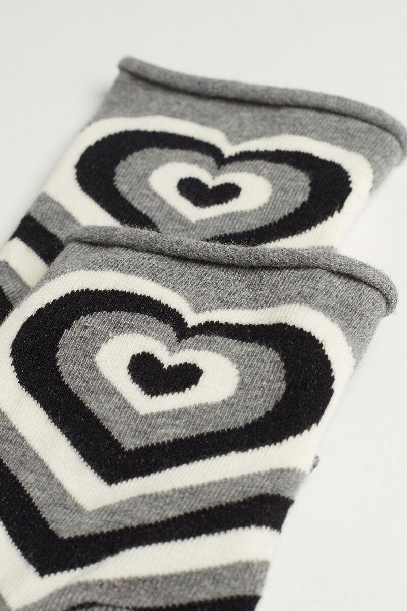 GREY BLEND HEART STRIPES Short Patterned Hemless Cotton Socks, 5701_700U, large image number 1