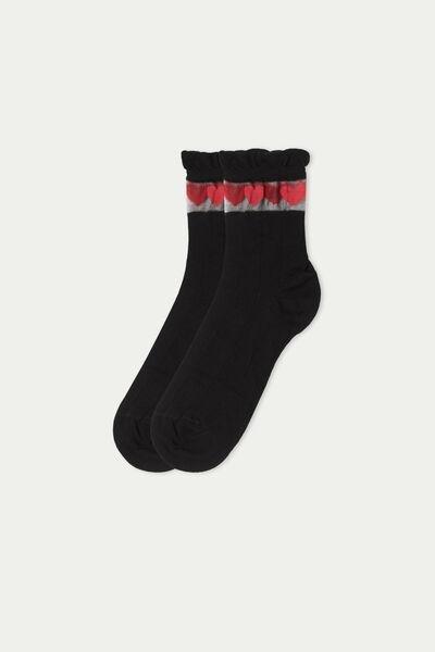 BLACK HEART TULLE BAND Short Worked Cotton Socks, , large image number 0
