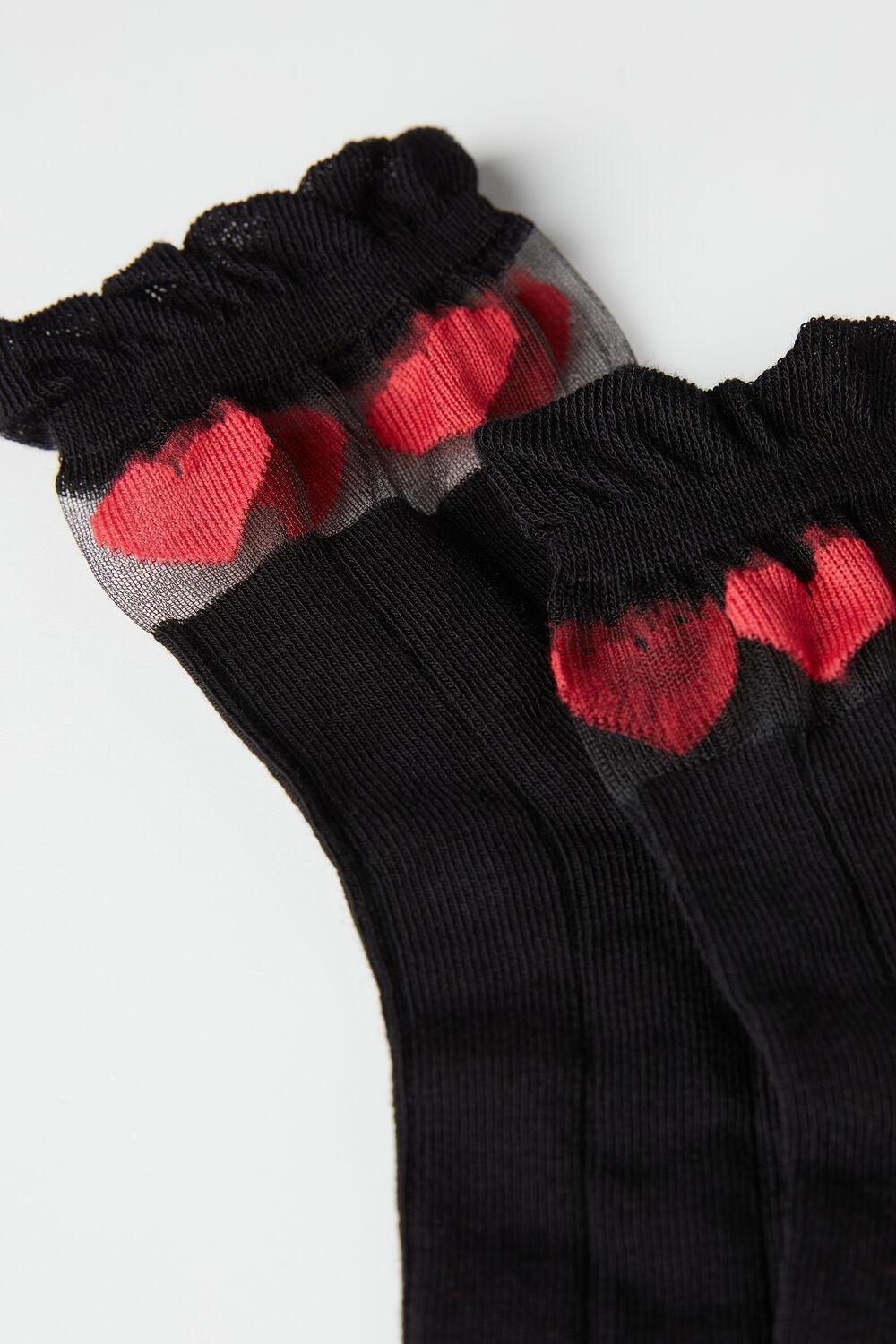 BLACK HEART TULLE BAND Short Worked Cotton Socks, , large image number 1