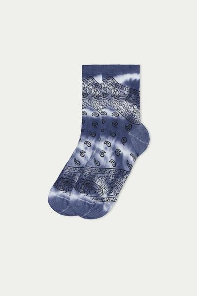 Blue Tie-Dye Bandana Print Short Worked Cotton Socks, One-Size, , large image number 0