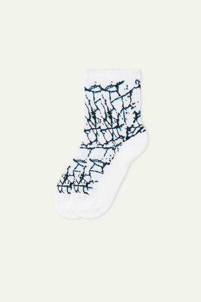 WHITE MARBLE EFFECT Short Patterned Cotton Sports Socks, 5701_9204, large image number 0