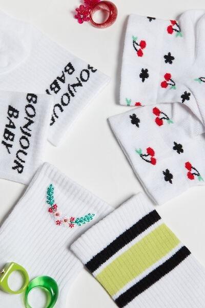 WHITE Short Cotton '90s Patterned Sports Socks, 5701_675U, large image number 2