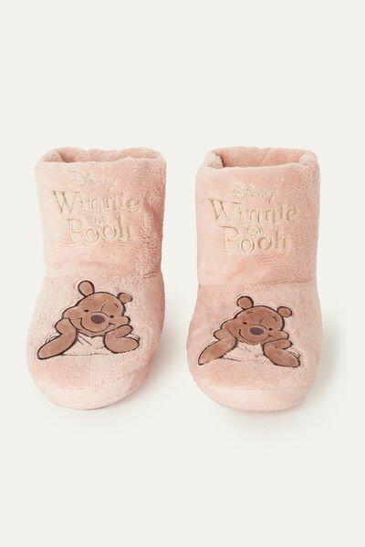 Cappuccino Brown Pooh Winnie The Pooh Print Fleece Slipper Boots, Women, 5701_9317, large image number 0