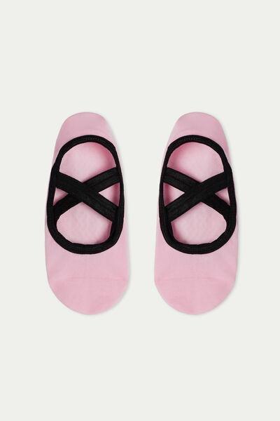 Pink Contrast Criss-Cross Elastic Non-Slip Slipper Socks, 5701_744U, large image number 0