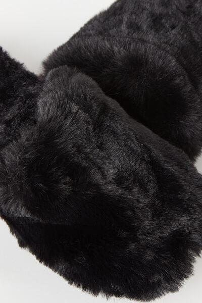 Black Faux Fur Slippers, Black, large image number 2