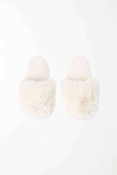 White Faux Fur Slippers, , large image number 1