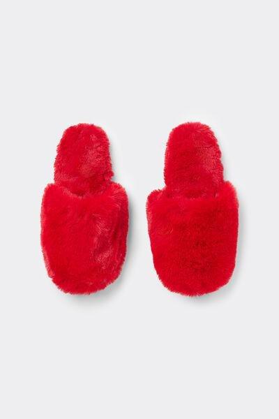 Red Faux Fur Slippers, 5701_873V, large image number 1
