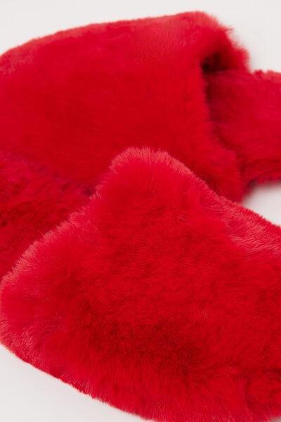Red Faux Fur Slippers, 5701_873V, large image number 2