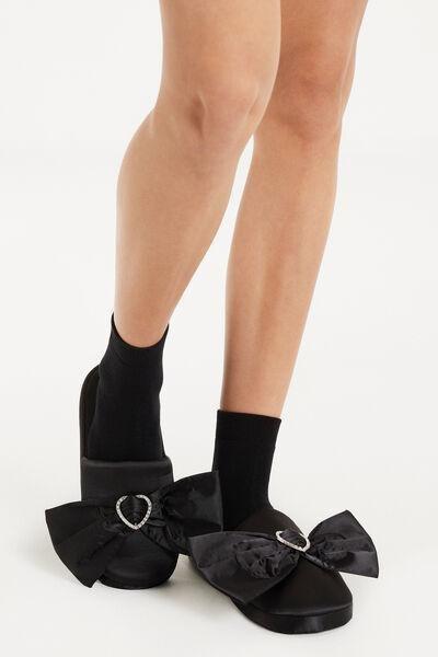 Black Satin Slip-Ons With Rhinestone Heart, , large image number 0