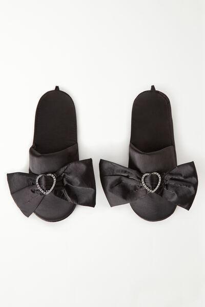 Black Satin Slip-Ons With Rhinestone Heart, , large image number 1