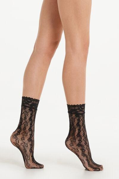Black Short Lace-Effect Mesh Socks, , large image number 0
