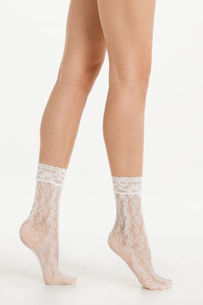 Cream Short Lace-Effect Mesh Socks, , large image number 0