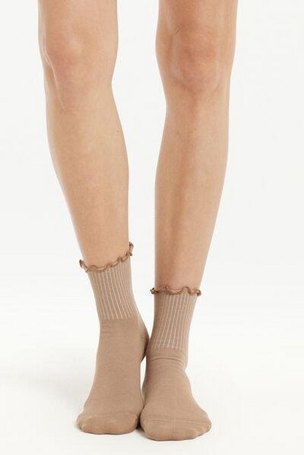 Tezenis - Beige Short Ribbed Socks With Rolled Hem