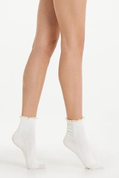 Cream Short Ruffled Socks, , large image number 0
