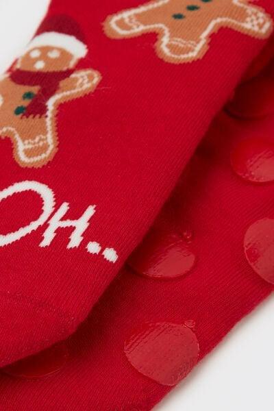 Red Christmas Gingerbread Print Cotton Non-Slip Socks, 5701_102Z, large image number 1