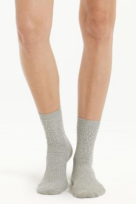 Tezenis - Grey Rhinestone Short Ribbed Socks