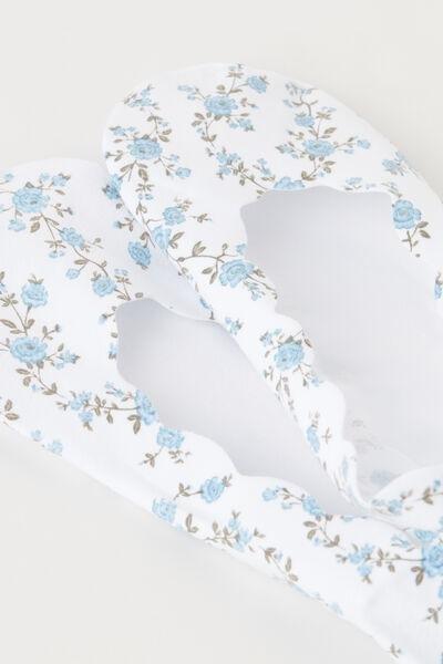 White Floral Patterned No-Show Socks, , large image number 1