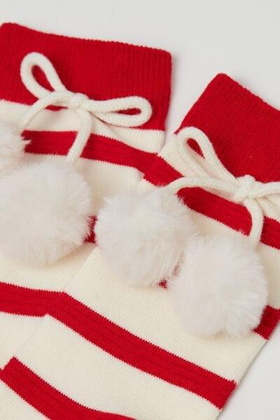 Beige Pompom Patterned Short Socks, 5701_131Y, large image number 1