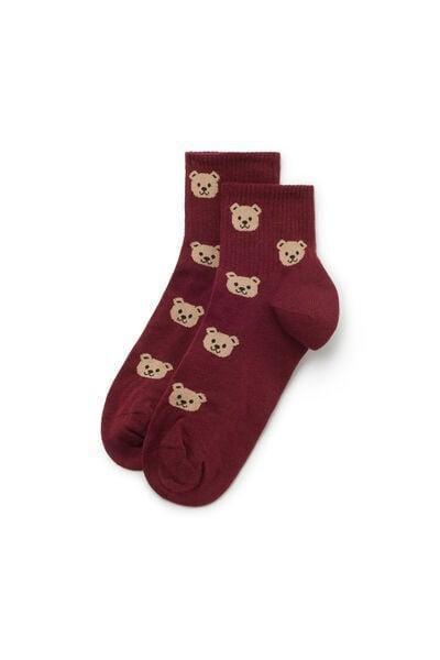 Brown Short Patterned Sport Cotton Socks, 5701_736Z, large image number 1