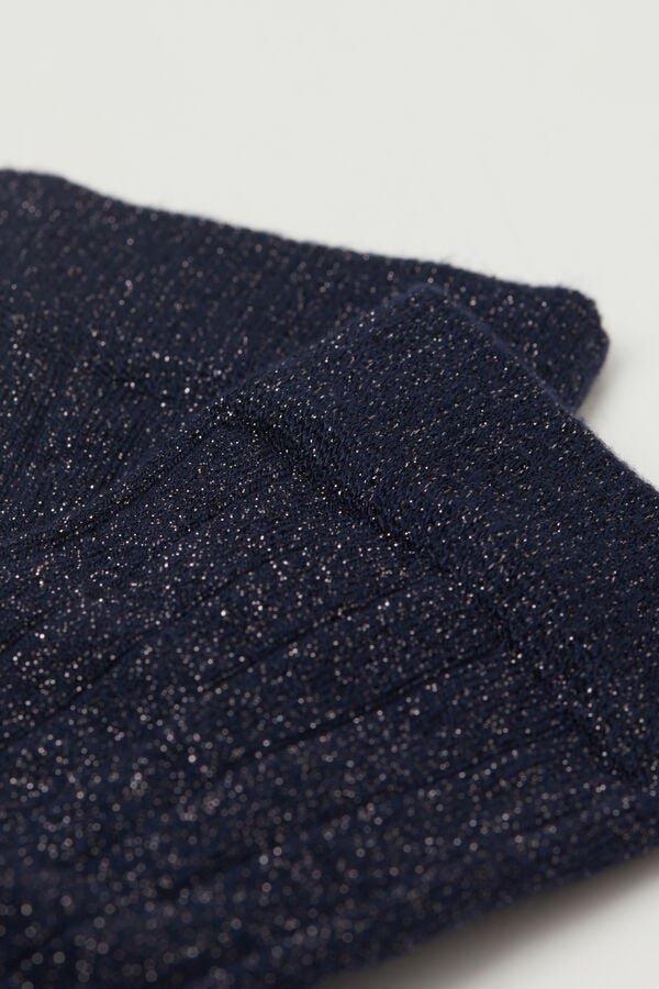 Blue Glitter Ribbed Short Socks, Blue, large image number 1