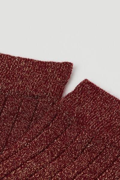 Burgundy Glitter Ribbed Short Socks, 5701_166Y, large image number 2