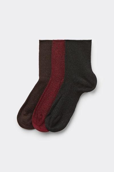 Black / Burgundy / Brown Ribbed Cotton Socks, Set Of 3, 5701_103Z, large image number 0