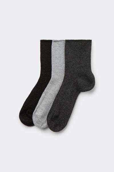 Black / Grey Ribbed Cotton Socks, Set Of 3, 5701_104Z, large image number 0