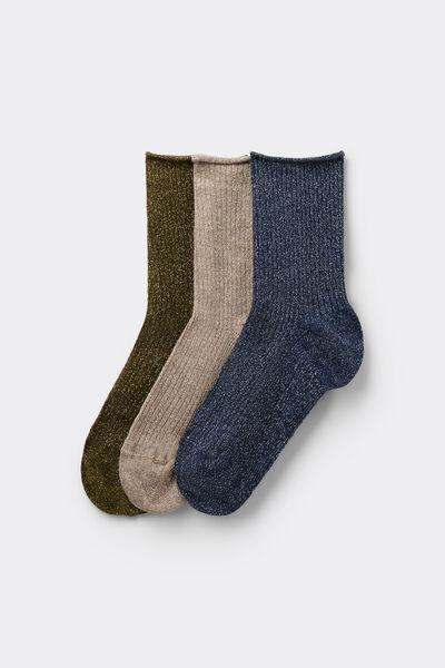 Blue / Grey / Brown Ribbed Short Cotton Socks, Set Of 3, 5701_405Z, large image number 0