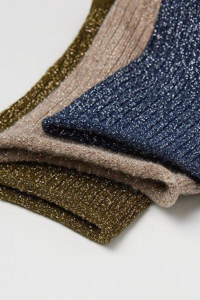 Blue / Grey / Brown Ribbed Short Cotton Socks, Set Of 3, 5701_405Z, large image number 1