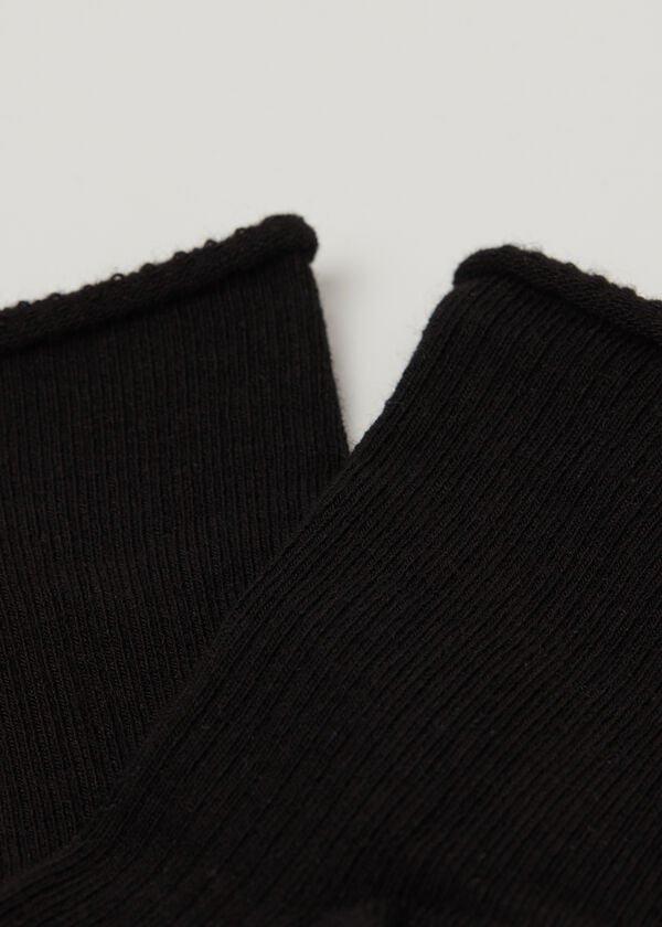Black Hem Less Ribbed Socks, Black, large image number 1