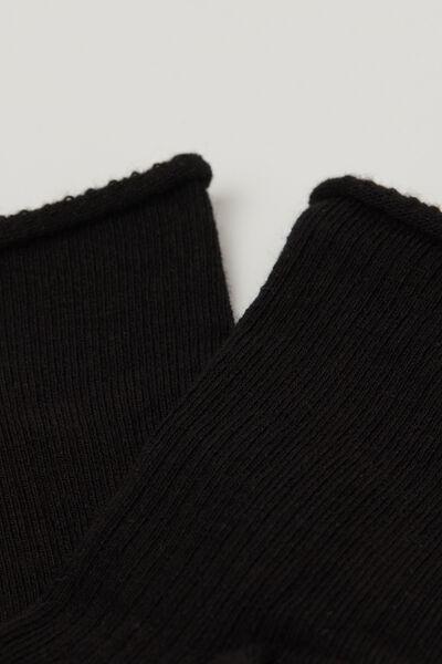 Black Hem Less Ribbed Socks, Black, large image number 2