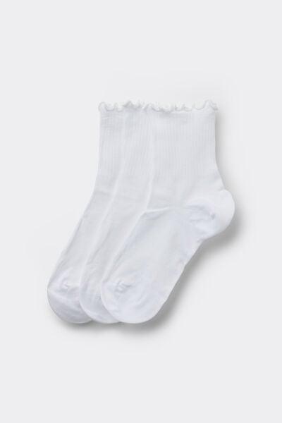 White Rolled Hem Short Cotton Socks, Set Of 3, White, large image number 0