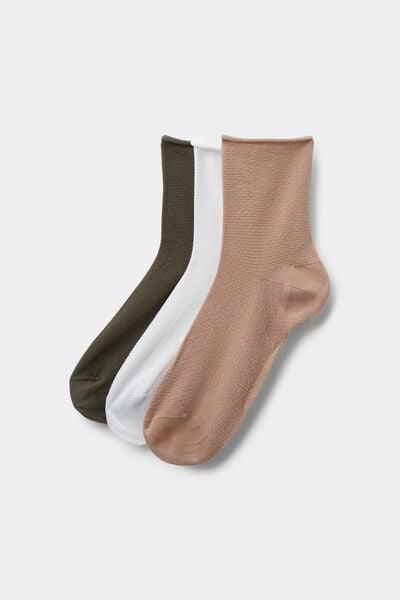 White / Green / Beige Short Hem less Cotton Socks, Set Of 3, 5701_409Z, medium