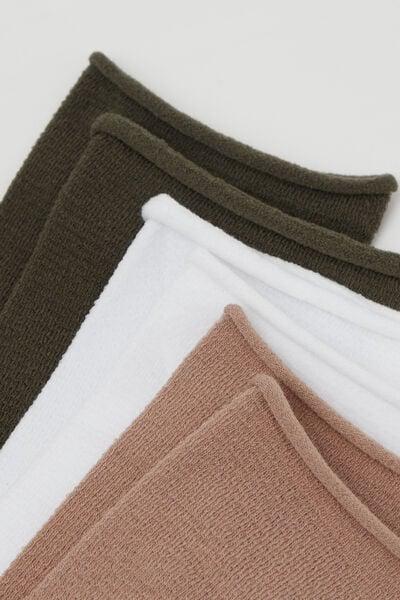 White / Green / Beige Short Hem less Cotton Socks, Set Of 3, 5701_409Z, large image number 1