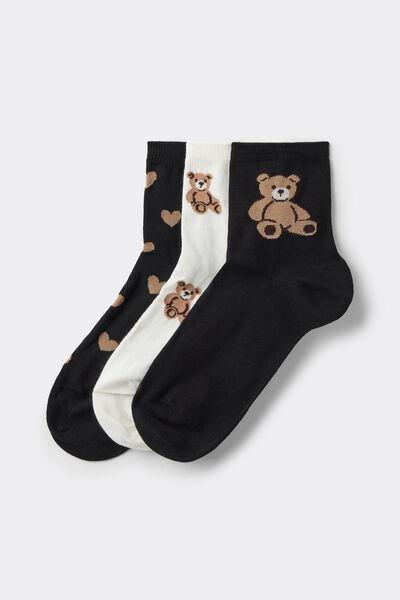 Black / White Patterned Short Cotton Socks, Set Of 3, 5701_121Z, medium