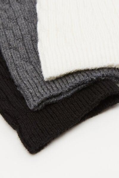 Black / White Short Patterned Cotton Socks, Set Of 3, 5701_143Z, large image number 1