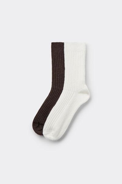Brown / White Short Ribbed Socks, Set Of 2, 5701_091Z, large image number 0