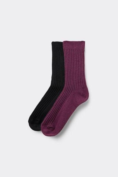 Black / Red Short Ribbed Socks, Set Of 2, 5701_092Z, medium