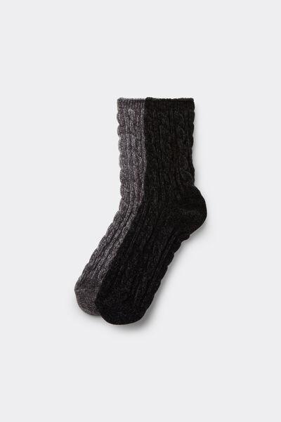 Black / Grey Short Chenille Braided Socks , Set Of 2, 5701_086Z, large image number 0